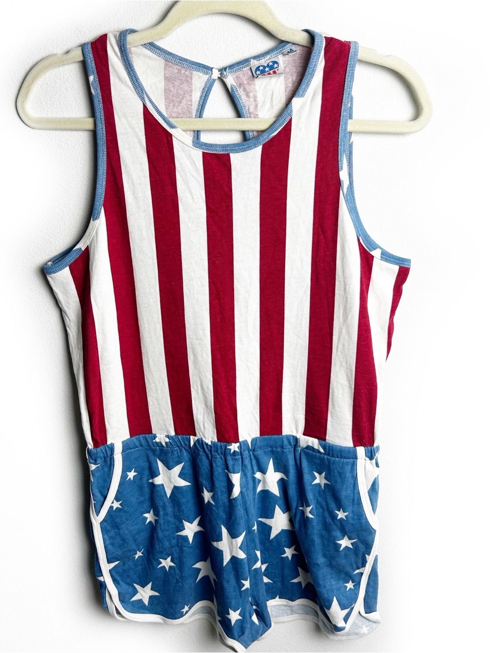 JUNK FOOD American Flag romper 100% cotton red white stripe 4th of July size: M